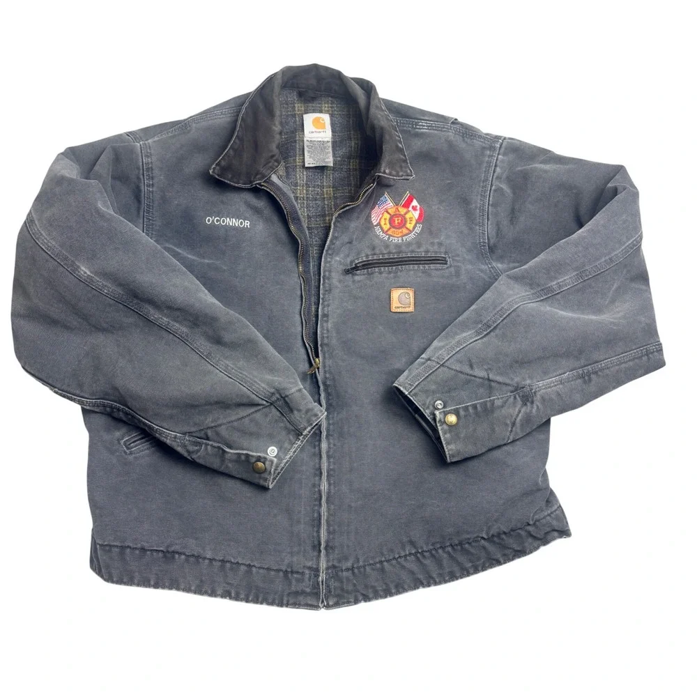 Carhartt J97 PTL Detroit Jacket Mens XL Gray USA Made Quilt Lined Firefighter